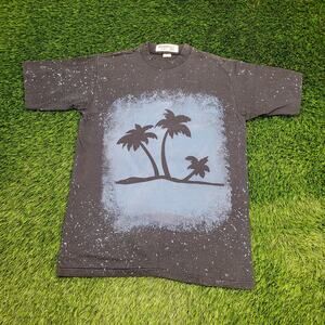 Vintage 90s Palm-Tree Paint-Splatter Shirt Womens Large 20x27 Black